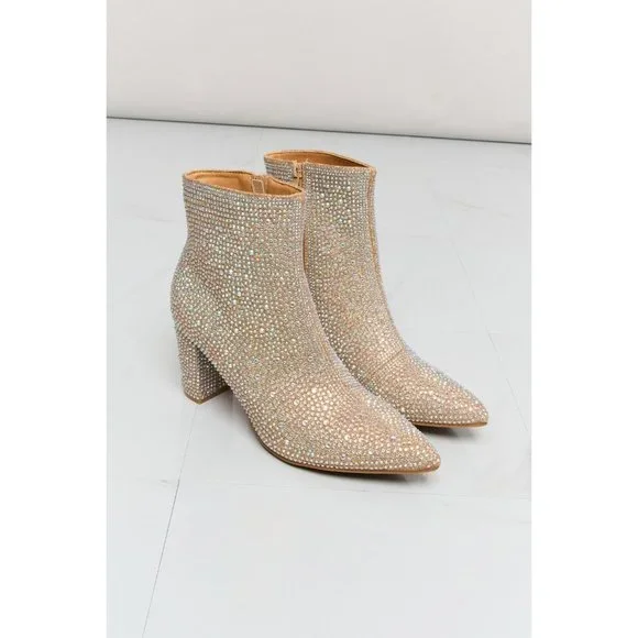 Rhinestone Pointed Toe Booties in Champagne - Picture 6 of 10